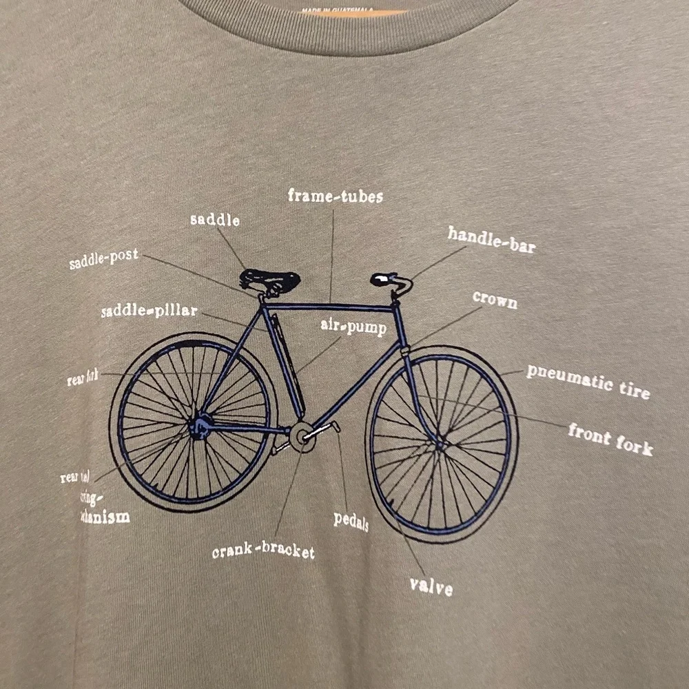 J.Crew Olive Green Men's T-Shirt with Bicycle Print. Size M